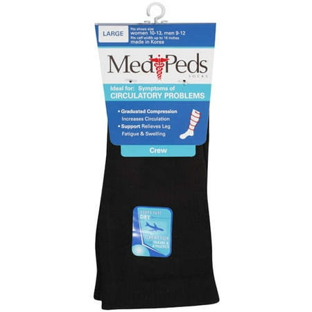 Medi Peds: Ideal For Symptoms of: Circulatory Problems Fits Shoe Sizes: Women 10-13, Men 9-12 Large Crew Socks, 1 pr