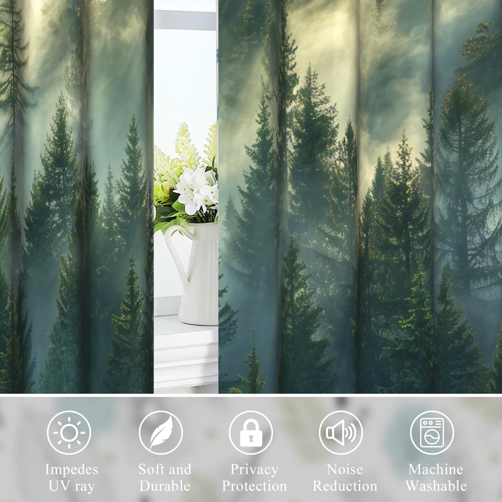 Dashan Forest Blackout Curtain for Living Room,Green Tree Nature Thermal Insulated Window Drapes for Bedroom (52Wx84L,2 Panels)