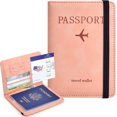 thumbnail image 3 of Clip de pasaporte, funda de pasaporte con ranura de tarjeta de crédito y combinación de ranura de tarjeta de embarque, billetera de pasaporte, libros necesarios para viajar, rosa, 3 of 4