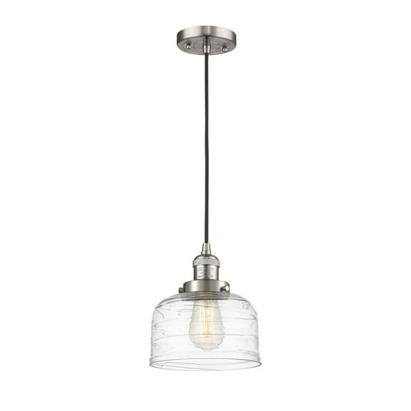 201C-SN-G713-Innovations Lighting-Bell - 1 Light Cord Hung Mini Pendant In Industrial Style-10 Inches Tall and 8 Inches Wide-Brushed Satin Nickel