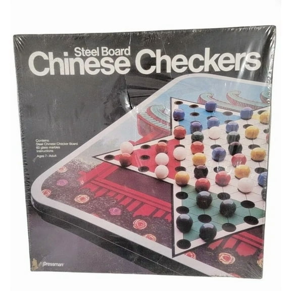 Pressman 1985 STEEL CHINESE CHECKERS BOARD 60 MARBLES GAME