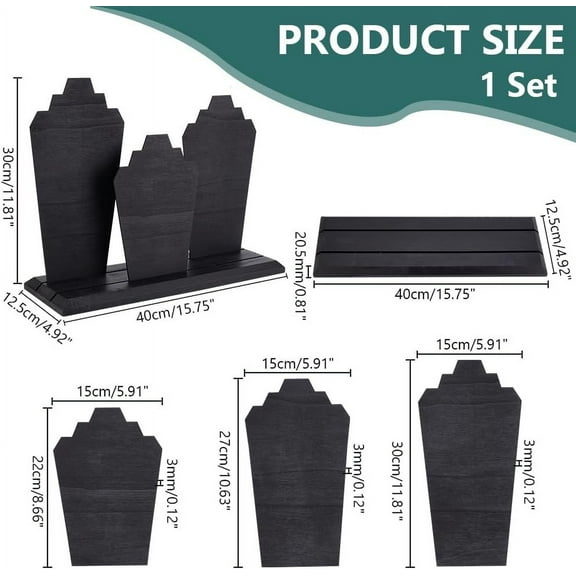 1set Wooden Necklace Display Stand 3-Row Bust Easel Jewelry Display Jewelry Holder Organizer with 3 Panels Necklace Storage Holder for Necklace Showing Home Selling Vendors Black