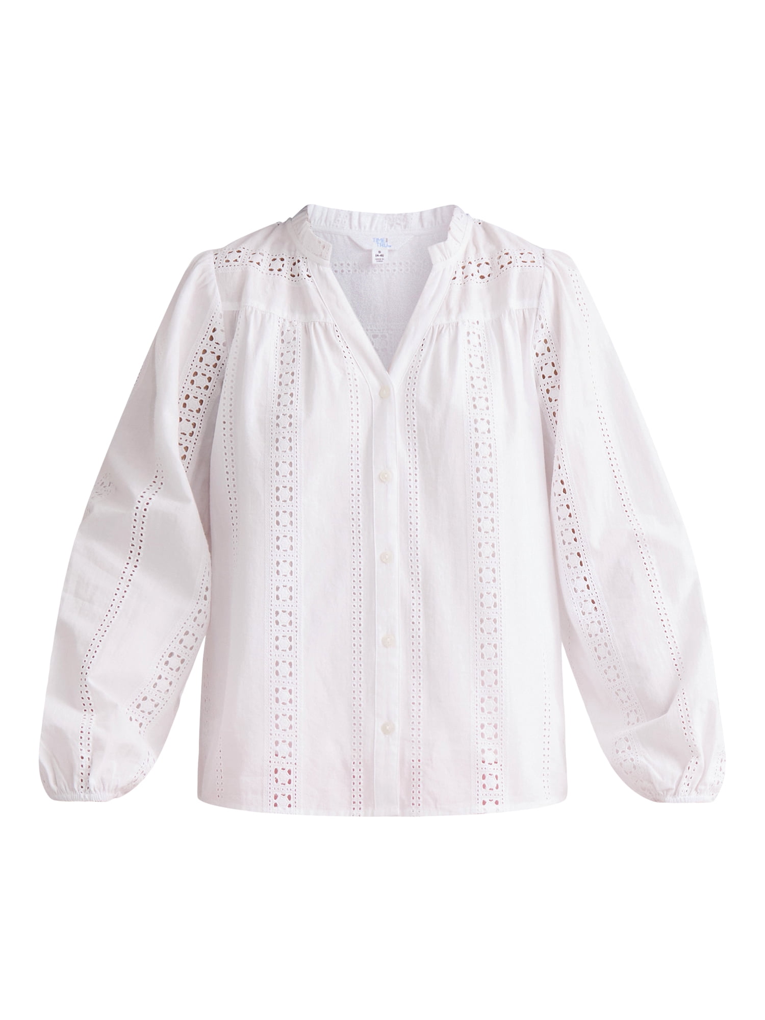 Time and Tru Women's Eyelet Embroidered Peasant Blouse, Sizes XS-XXXL
