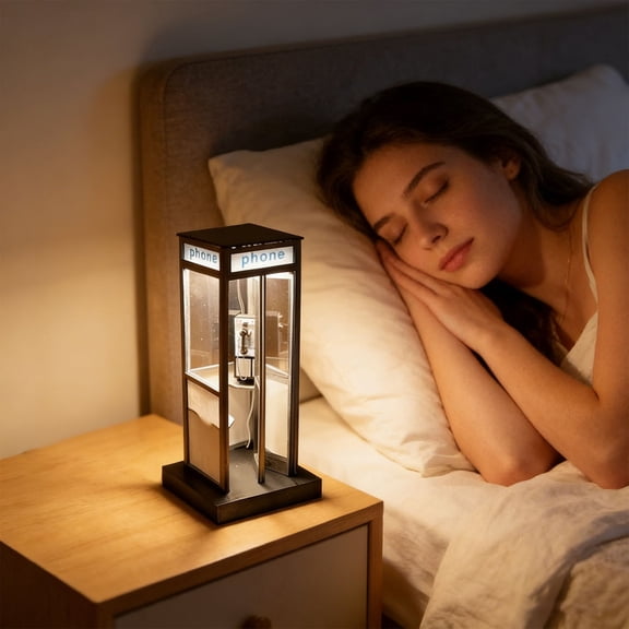 8" Retro Telephone Booth Lamp, Vintage LED Night Light with Warm Glow, Mini Phone Box Desk Lamp for Bedroom Living Room Decor, Aesthetic Ambient Light Gift for Home Office Café