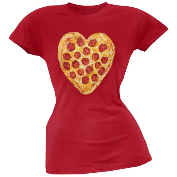 Pepperoni Pizza Heart Red Soft Juniors T-Shirt - Small