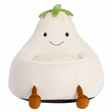 Concetta Eggplant Bean Bag Chair with Faux Rabbit Fur, Beige
