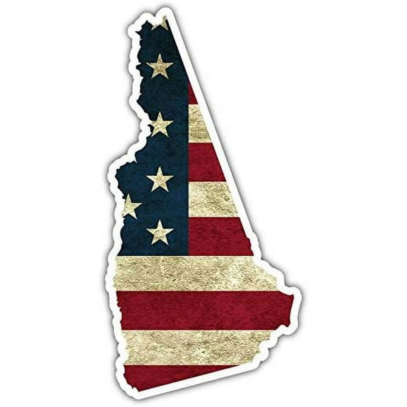 Worn Out USA Flag US Flag Covered New Hampshire State Shape Vinyl Bumper Sticker Decal 3"X 5"