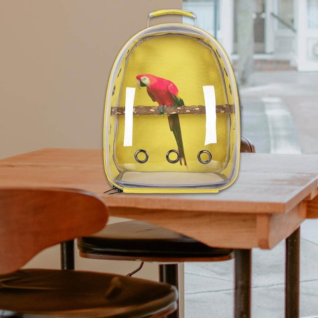 facefd Bird Carrier Cage Shoulder Bag Pet Parrot Travel Clear Backpack Yellow