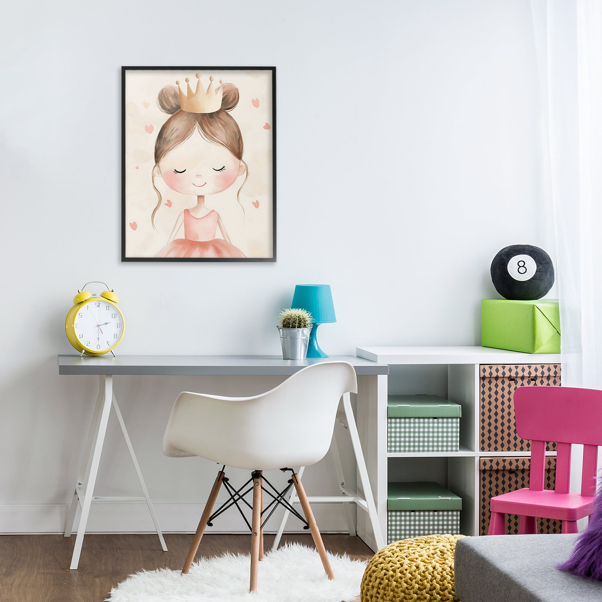 Stupell Industries Pink Ballerina in Crown Black Framed Giclee Art, design by Creative Studio