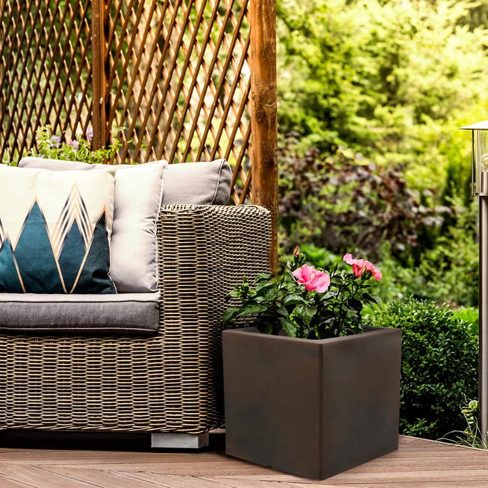 Ecobo 12" Eco-Friendly Square Pot Planter, Bloco Indoor/Outdoor use, Durable, Versatile & Lightweight, Designed by Brazilian Artisans, Contemporary All-Weather Design – Brown