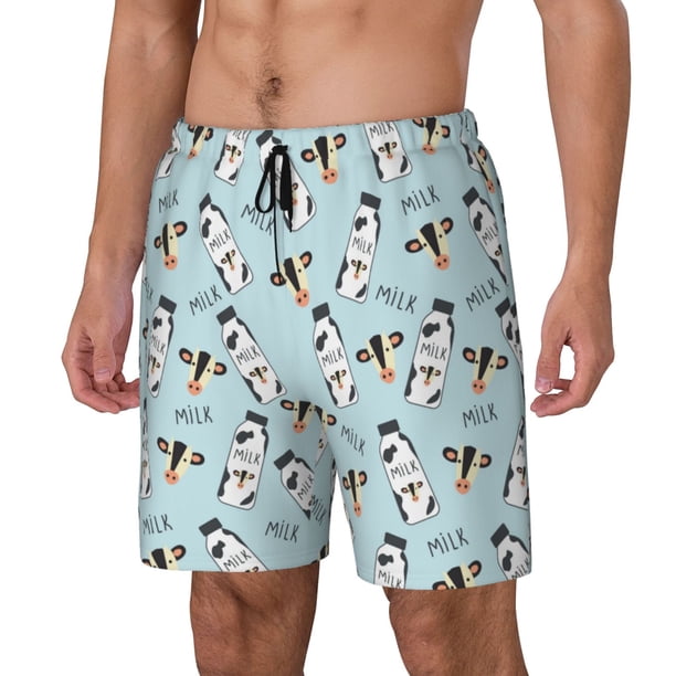 Balery Milk Bottles And Cow Head Bañador para hombre, shorts de playa de secado rápido con entrepierna y forro de compresión-Medium