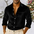 thumbnail image 5 of qelini Velvet Shirts for Men Long Sleeve Tops Basic Tee Solid Lapel Collared Button Down Vintage Party Blouses with Pocket, 5 of 8