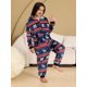 thumbnail image 3 of Pijamas navideños con capucha para niños, Onesies de franela, disfraces de invierno para niñas, estampado azul marino, Jumpusit, 3 of 4