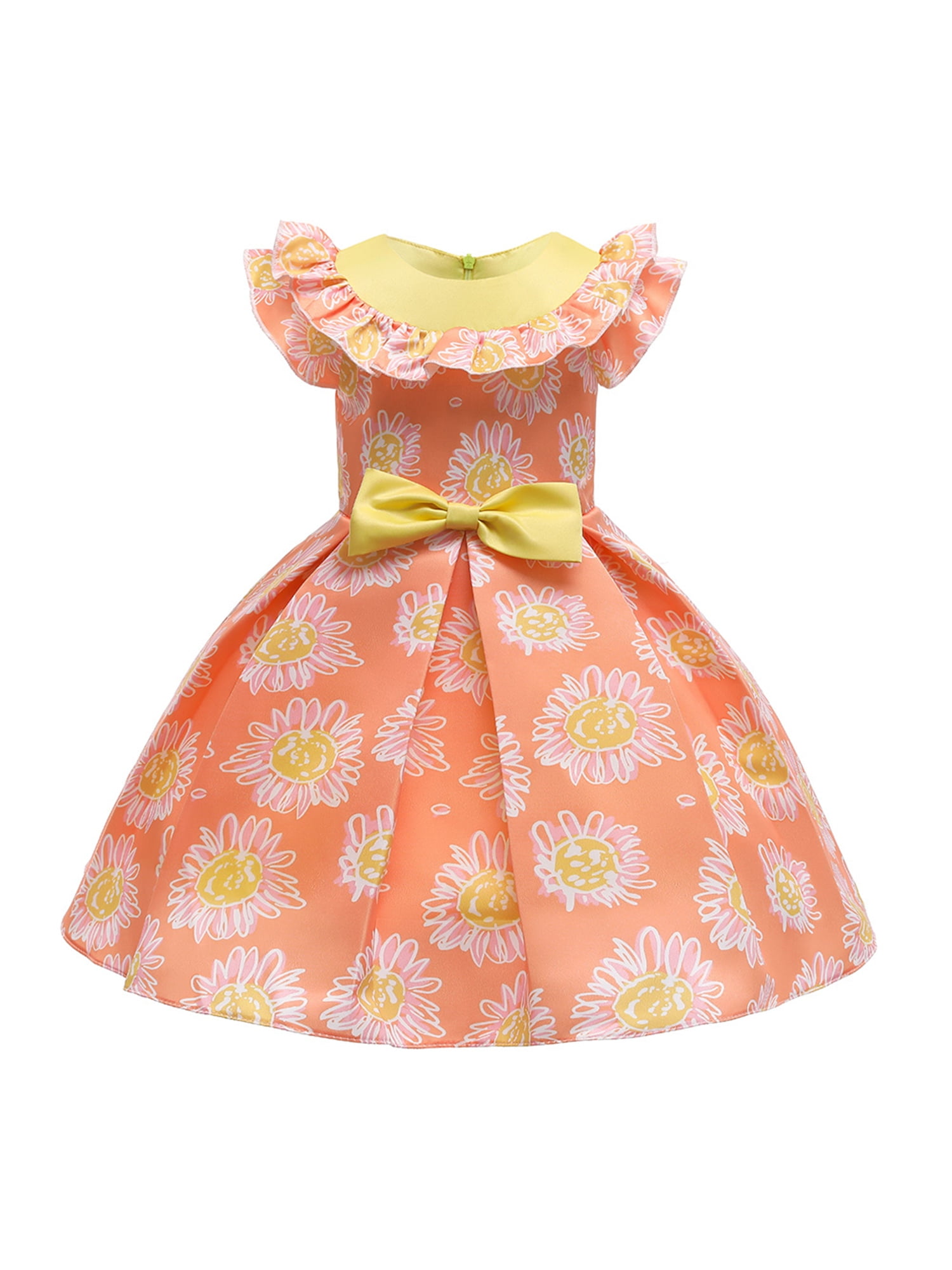 Girls Floral Short Sleeve Dress Wedding Party Evening Formal Dance