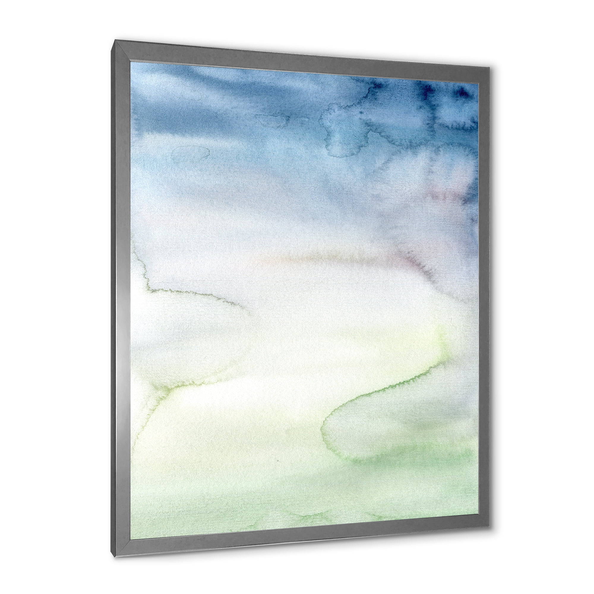 Designart 'Pastel Abstract With Green Dark Blue and White Spots' Modern Framed Art Print