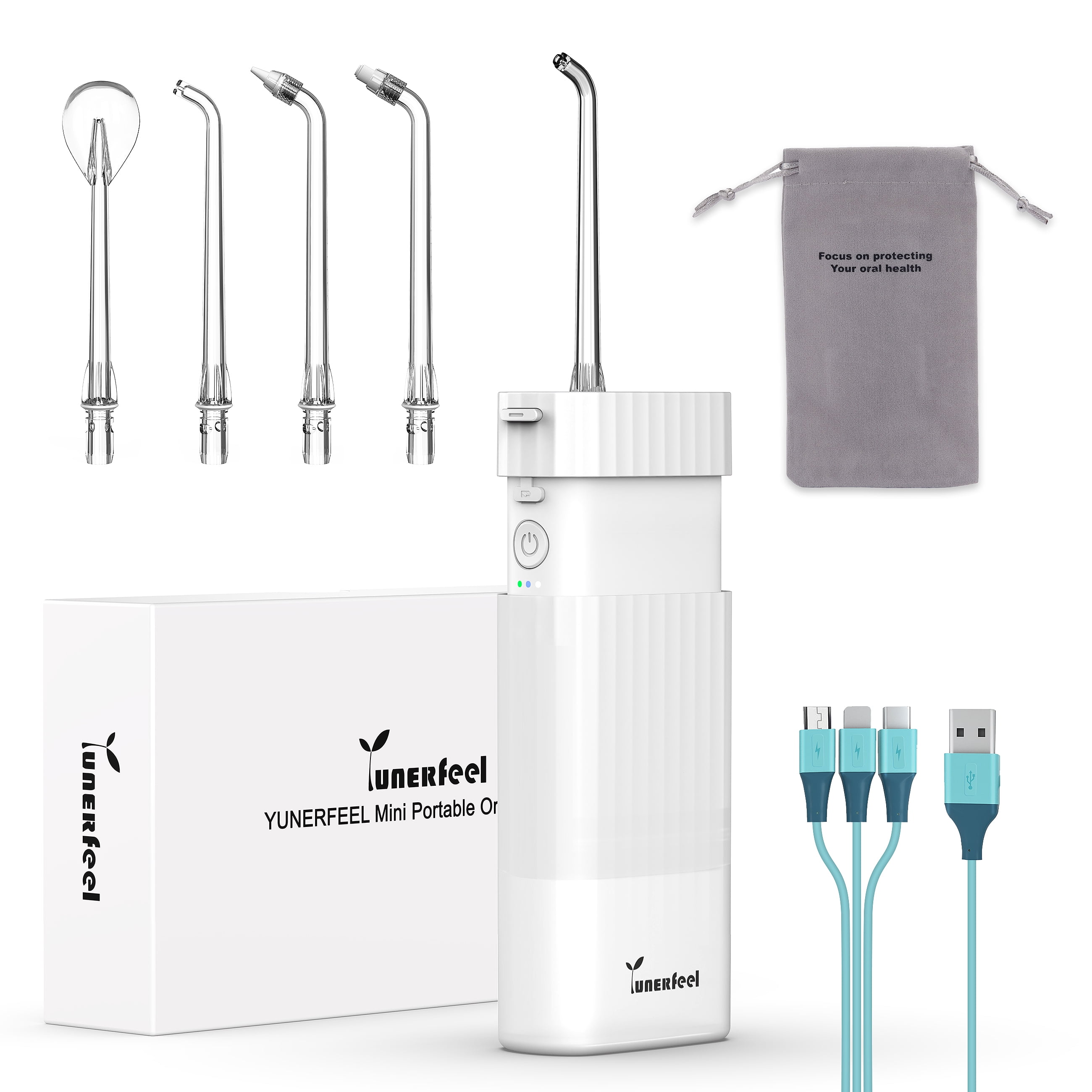 Water Flosser Dental-Portable Water Teeth Cleaner Pick for Braces Bridges Tooth Care, Oral Irrigator Telescopic Water Tank with 3 Modes, 5 Jet Tips, IPX8 Waterproof, for Home Travel, White