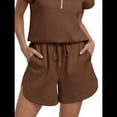 thumbnail image 2 of Pantalones Cortos Deportivos con Cordón para Mujer, de Cintura Alta, para Hacer Ejercicio en Verano, con Bolsillos. Sepia M, 2 of 7