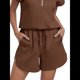 thumbnail image 2 of Pantalones Cortos Deportivos con Cordón para Mujer, de Cintura Alta, para Hacer Ejercicio en Verano, con Bolsillos. Sepia M, 2 of 7