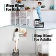 thumbnail image 3 of Step Stools for Adults Kids, 2 Step Stool for High Beds, Heavy Duty Steel & Sturdy Wooden Step Stool Helper, Supports Up to 500lb, Foot Stool for Kitchen Bedroom Bathroom - Black, 3 of 15