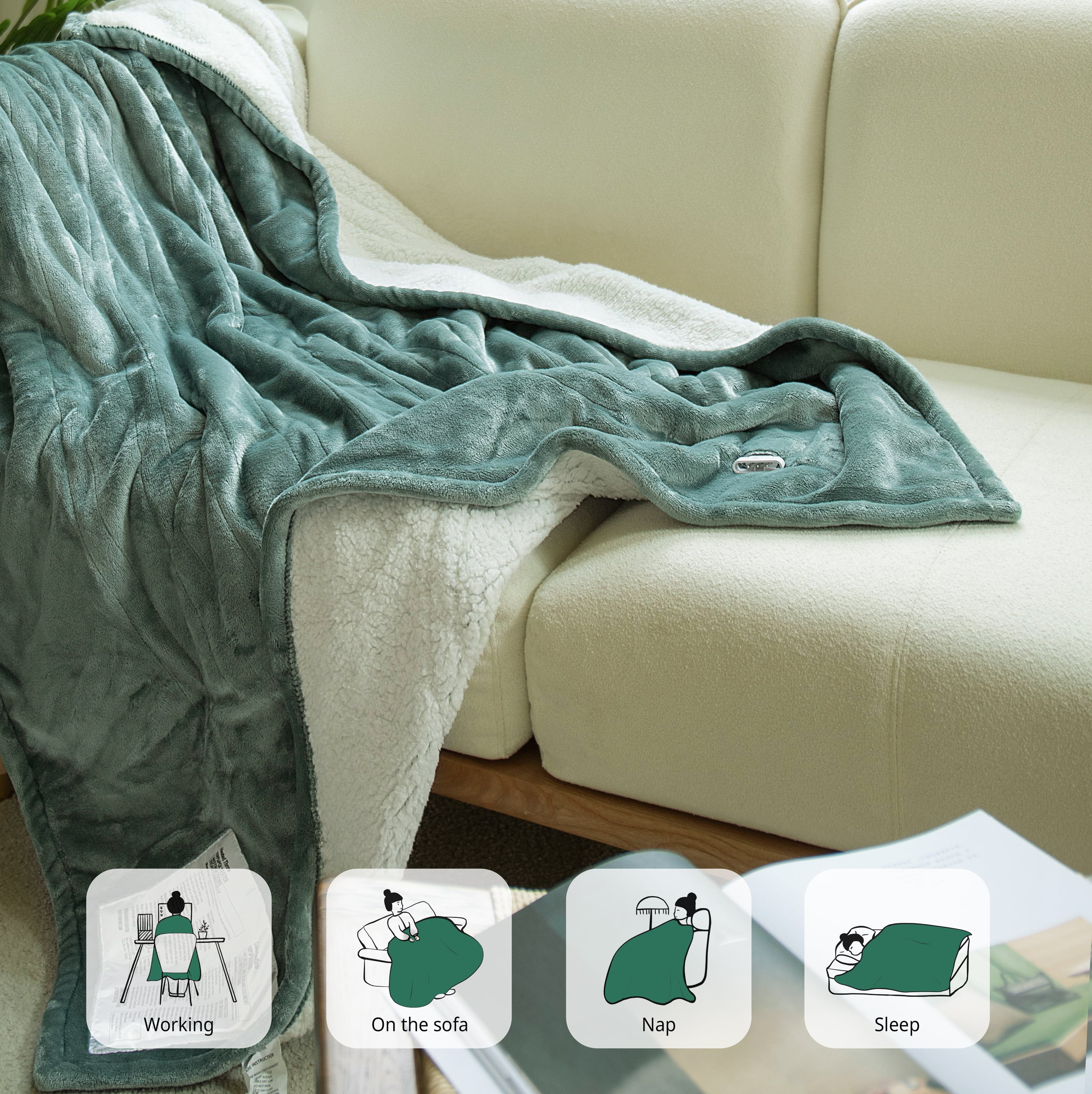 GOTCOZY Heated Blanket Electric Throw 50''X60'' with 4 Heating Level & 3 Hour Auto Off,Machine Washable - Green