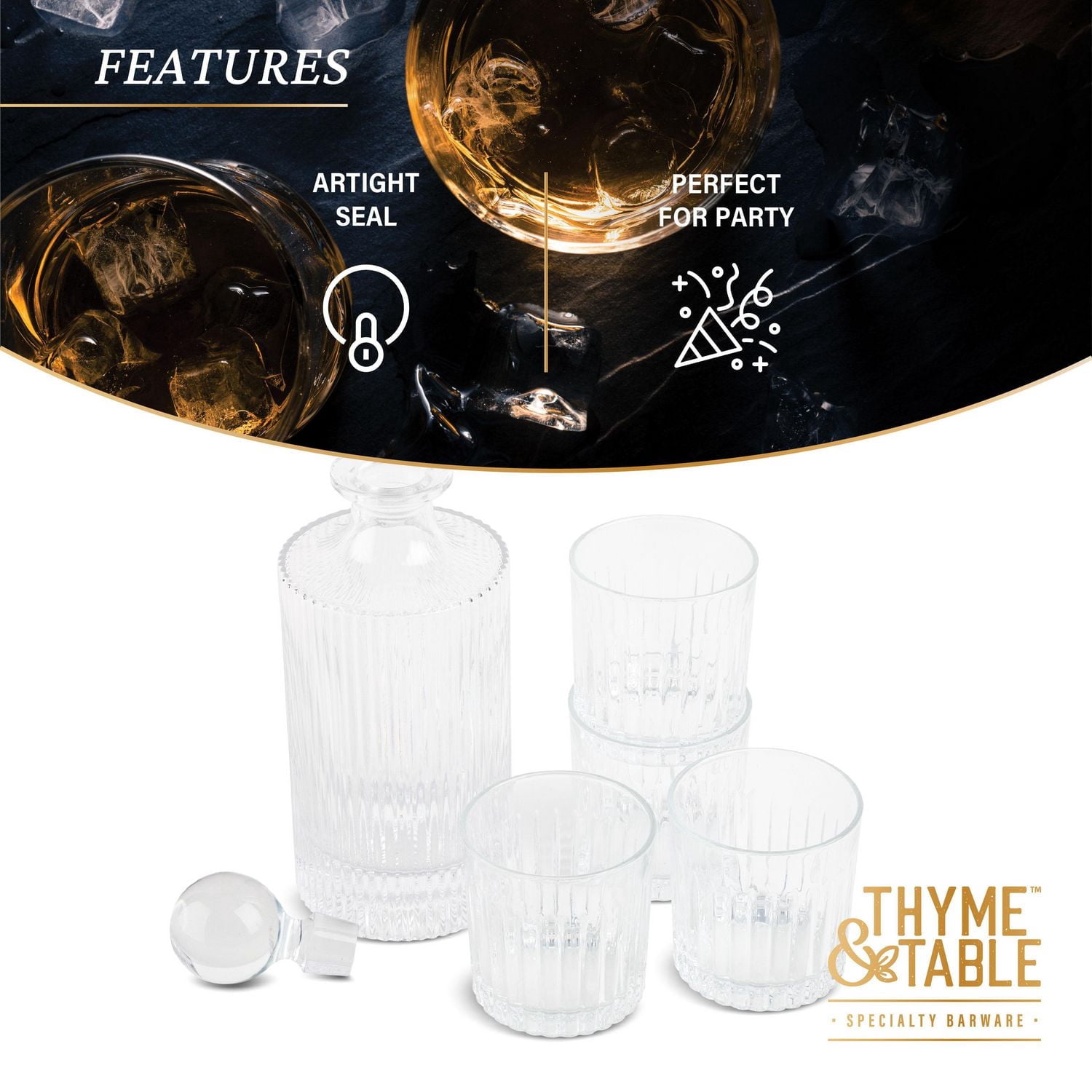 Carafe à whisky et verres à cocktail Thyme & Table, ensemble de 5 pièces