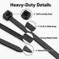 thumbnail image 3 of Kabuer Zip Ties, UV Resistant Cable Ties for Indoor and Outdoor Use,  1000 Pack of 12 inch Black, 3 of 7