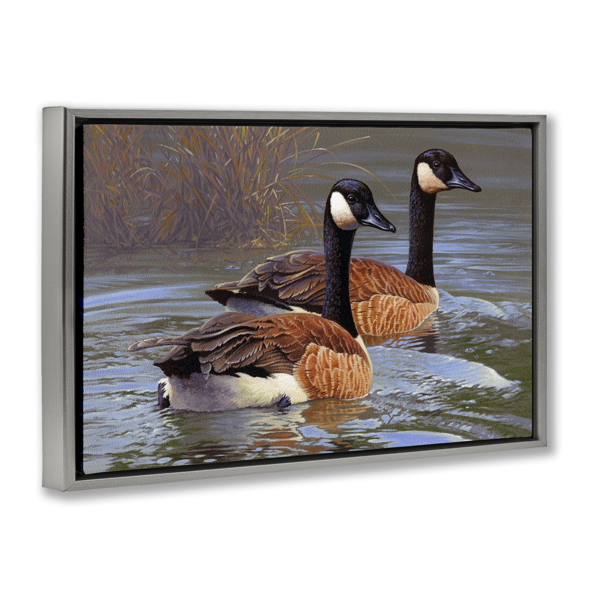 Stupell Industries Backwater Canada Geese Animals Painting Gray Floater Framed Canvas Art Print Wall Art, 25 x 17