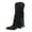 Black, variant on Women's Fringe Western Cowboy Boots Wide Calf Low Heel Fashion Studded Riding Booties