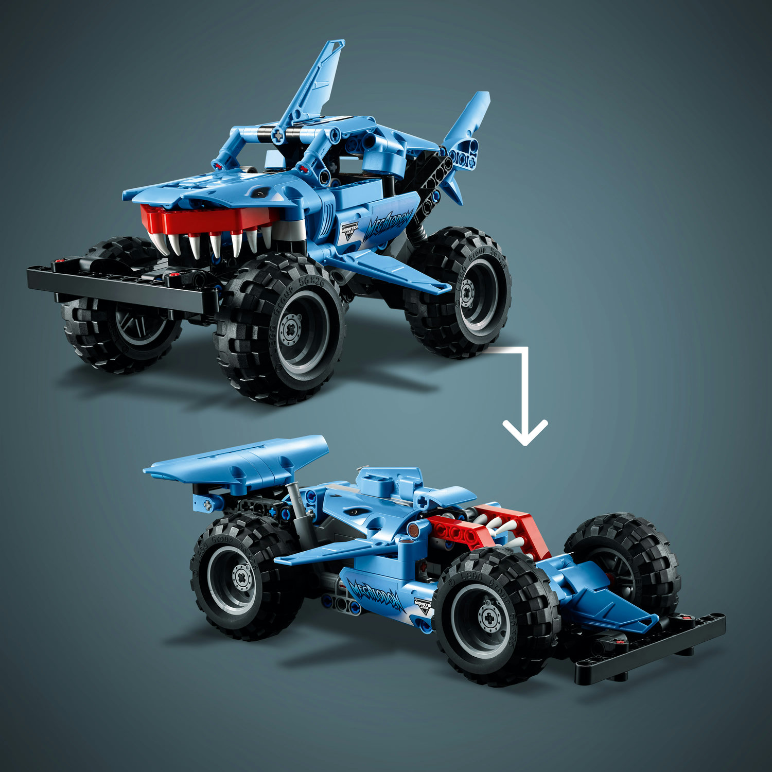 LEGO Technic Monster Jam Megalodon 42134 2 in 1 Pull Back Shark Truck to Lusca Low Racer Car Toy, 2022 Series, Set for Kids, Boys and Girls 7 Plus Years Old - image 8 of 10
