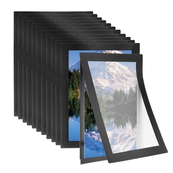 4 x 6 Inch Magnetic Sign Holder, 12Pcs Self-Adhesive Magnetic Border Wall Mount Picture Frames Document Holder for Wall Window Home Office Store Poster, Black