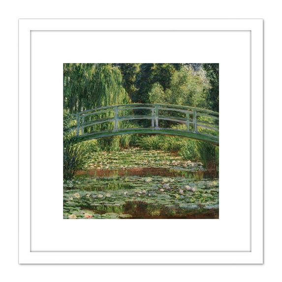 Monet Japanese Footbridge Water Lily Painting 8X8 Inch Square Wooden Framed Wall Art Print Picture with Mount