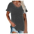 thumbnail image 1 of Pompotops Femmes Été Fasci Manches Courtes Col Rond Couleur Unie Décontracté T-Shirt Tops, 1 of 9