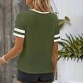 thumbnail image 3 of Fesfesfes Women's Summer T-Shirt Leisure Short Sleeve Contrast Stripe Collar Cuffs V-neck Tops Trendy Breathable Daily Wearing Blouses(Army Green,2XL), 3 of 8