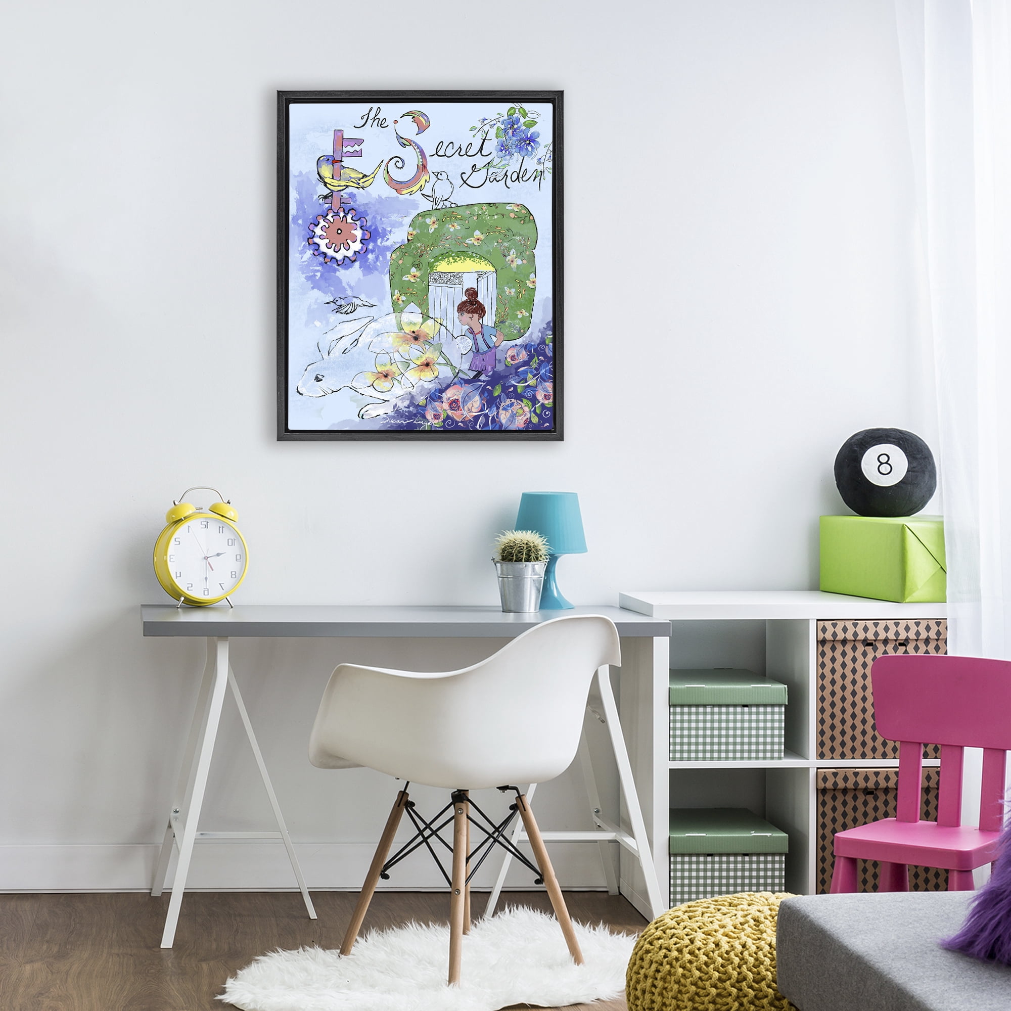 Stupell Industries Secret Garden Folk Illustration Black Framed Floater Canvas Wall Art, design by Susan Lugar