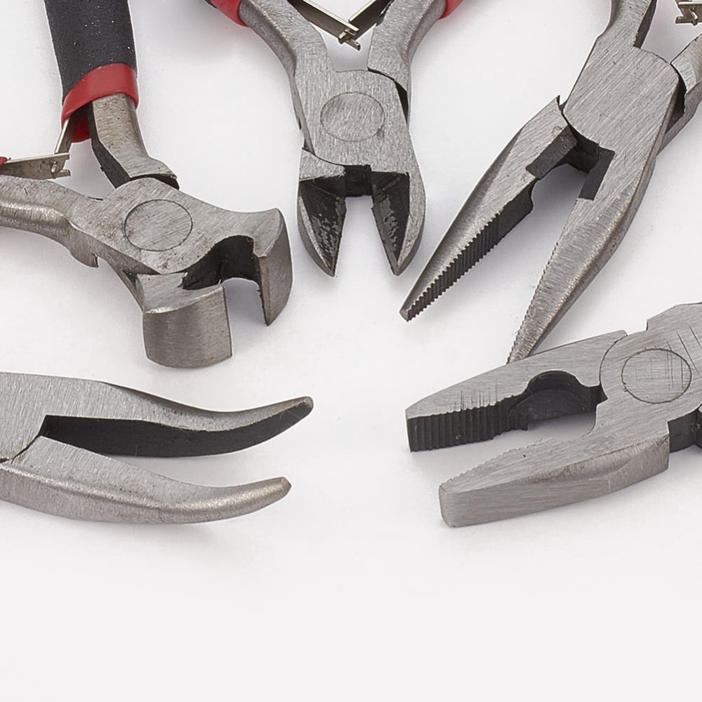 1set 45# Carbon Steel Jewelry Plier Sets including Wire Cutter Plier Bent Nose Plier and Side Cutting Plier Black 28x18x1.5cm 5pcs/set