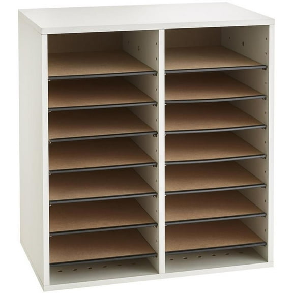 Wood Adjustable Literature Organizer, 16Compartment, Gray