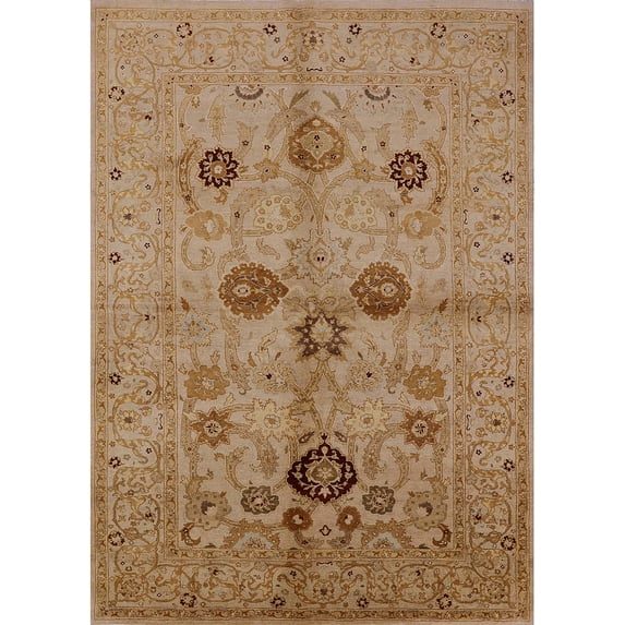 Ahgly Company Indoor Rectangle Mid-Century Modern Brown Sand Brown Oriental Area Rugs, 7' x 9'