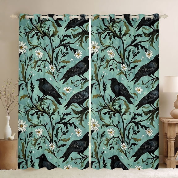 Erosebridal Black Raven Black Out Curtains,Natural Plant Floral Curtains Pack of 2 (42x63 Each) For Men Women