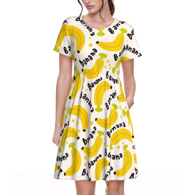 Disketp Banana Fruit para Vestido de Manga Corta para Mujeres, Vestidos de Verano para Mujeres, Casual y Holgado para la Playa