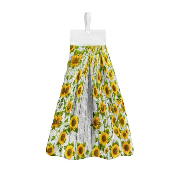 ZIATUBLE Sunflower Hanging Hand Towel Wood Stripes Kitchen Hand Towels with Snap Button Bathroom Hand Bath Towel Soft Kitchen Hand Towels and Washcloths Accessories Indoor