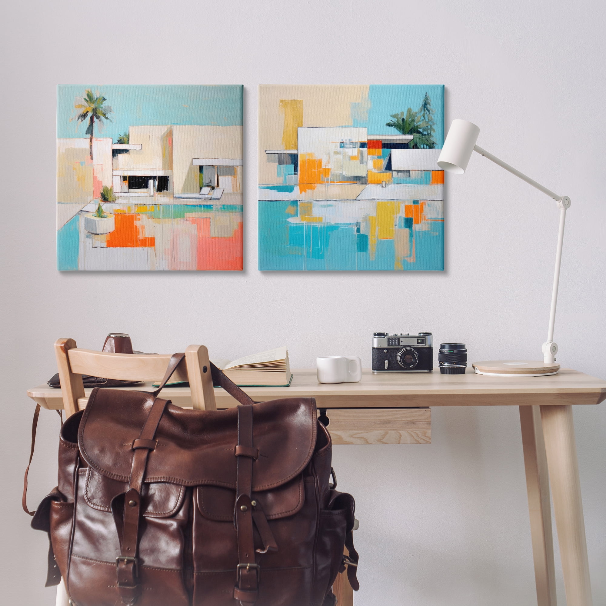 Stupell Industries Abstract Modern Tropical House Buildings & Architecture Painting Wrapped Canvas Art Print Wall Art, 24 x 24, Set of 2