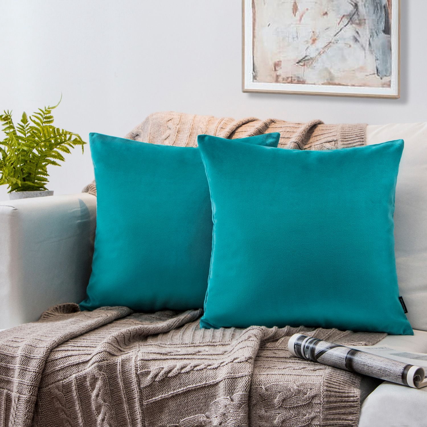Phantoscope Silky Velvet Decorative Throw Pillows, 20 x 20 in, Sky Blue, 2 Pack