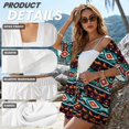 thumbnail image 6 of FKEKYI American Tribal Geometric Print Womens Summer Shirt Set 2 Piece Sets Vacation Outfits Open Front Shirt Top & Shorts with Elastic Waist Beachwear Lounge Set, M, 6 of 7