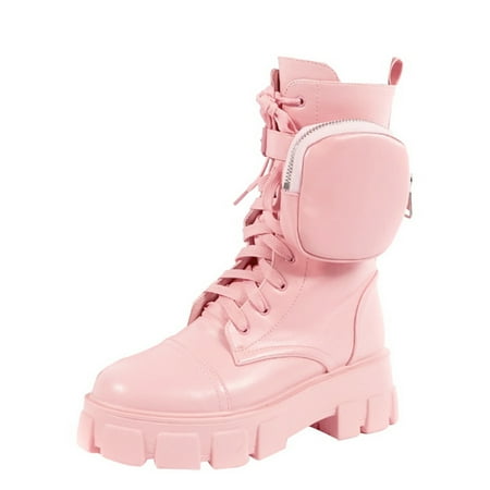 

Stamens Stylish Platform Boots with Small Pocket Women Lace Up Round head Boots Stylish Platform with Small Pocket Lace Up Round head Boots Women for Autumn Boots(39 Pink)