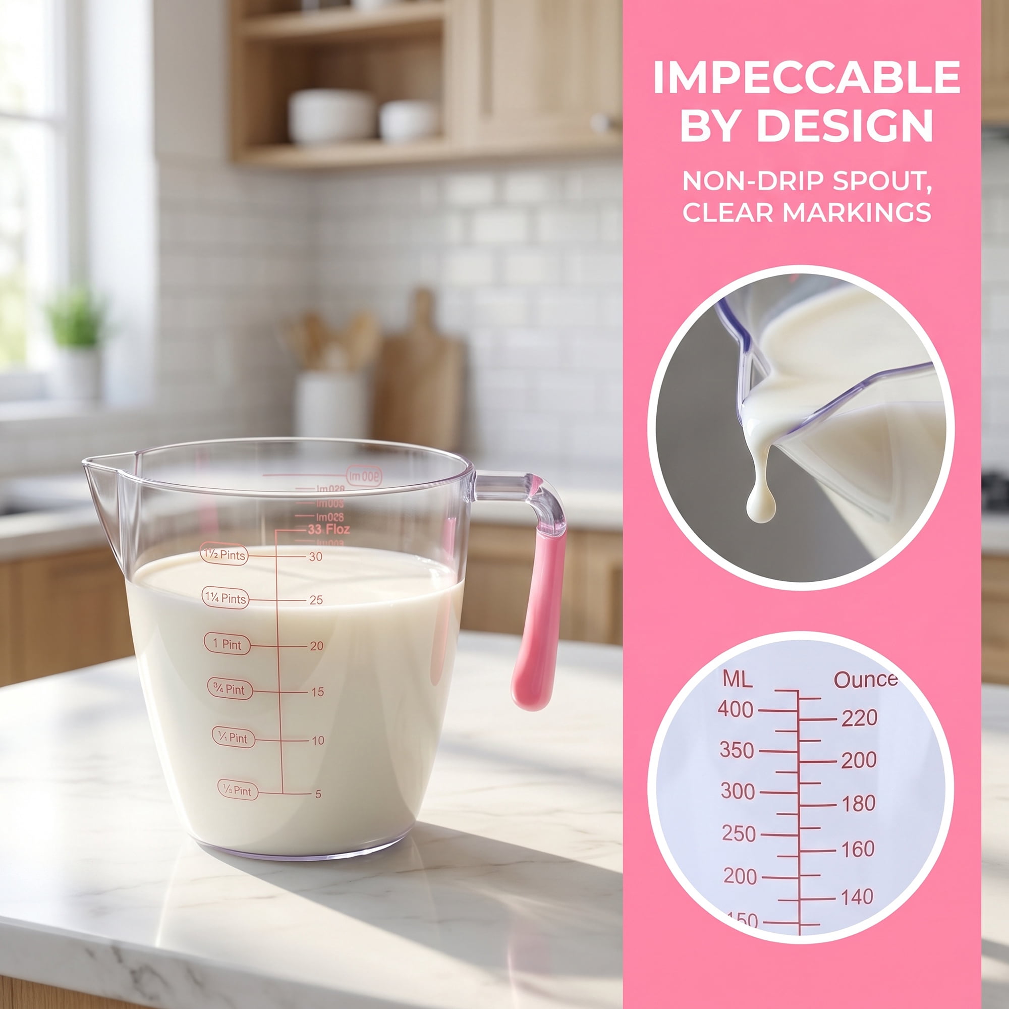 Unique Bargains Measuring Cup PS Material for Wet Ingredients Pink 900ml