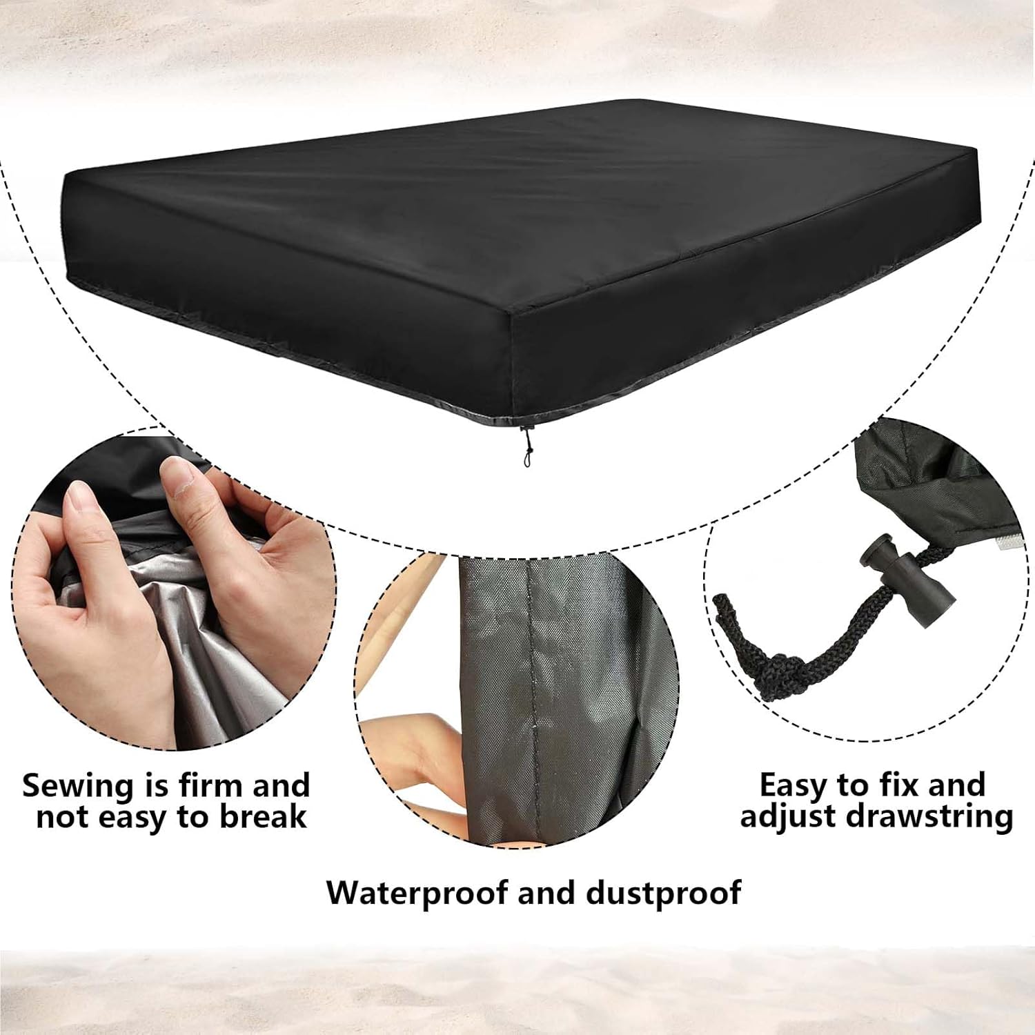 SIMPHAUS – Bâche De Protection Pour Bac à Sable – 125x125x20 Cm – Tissu Oxford 420D – Imperméable, Anti-UV, Coupe-vent – Noir