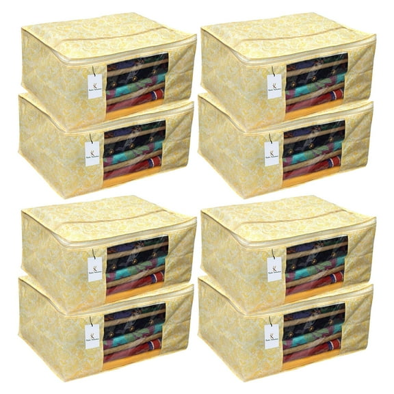 Kuber Industries 8 Piece Non Woven Saree Cover Set, Gold, Large Size