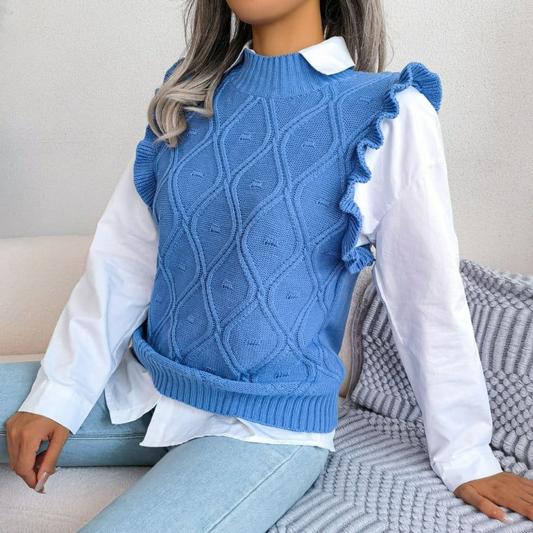 Women's V Neck Knit Sweater Vest Preppy Style Dressy Casual Loose  Sleeveless Knitwear Tank Sweater for Women Teen Girls
