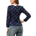 thumbnail image 3 of Unique Bargains Women's Peter Pan Collar Puff Sleeve Contrast Plaid Shirt Blouse, 3 of 7