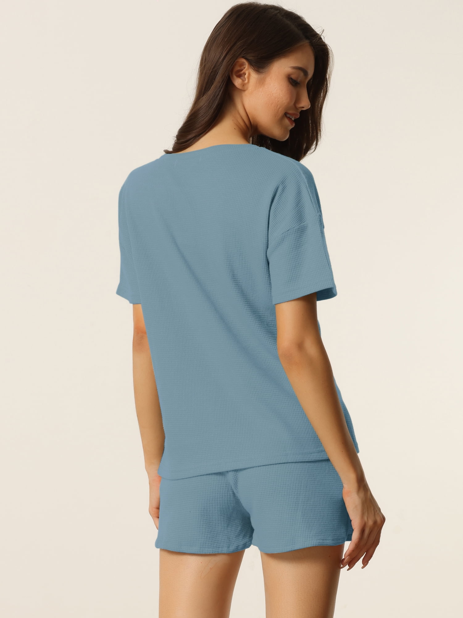 DARING DIVA Women's Short Sleeve Solid Color Pullover Pajama Set M Gray Blue